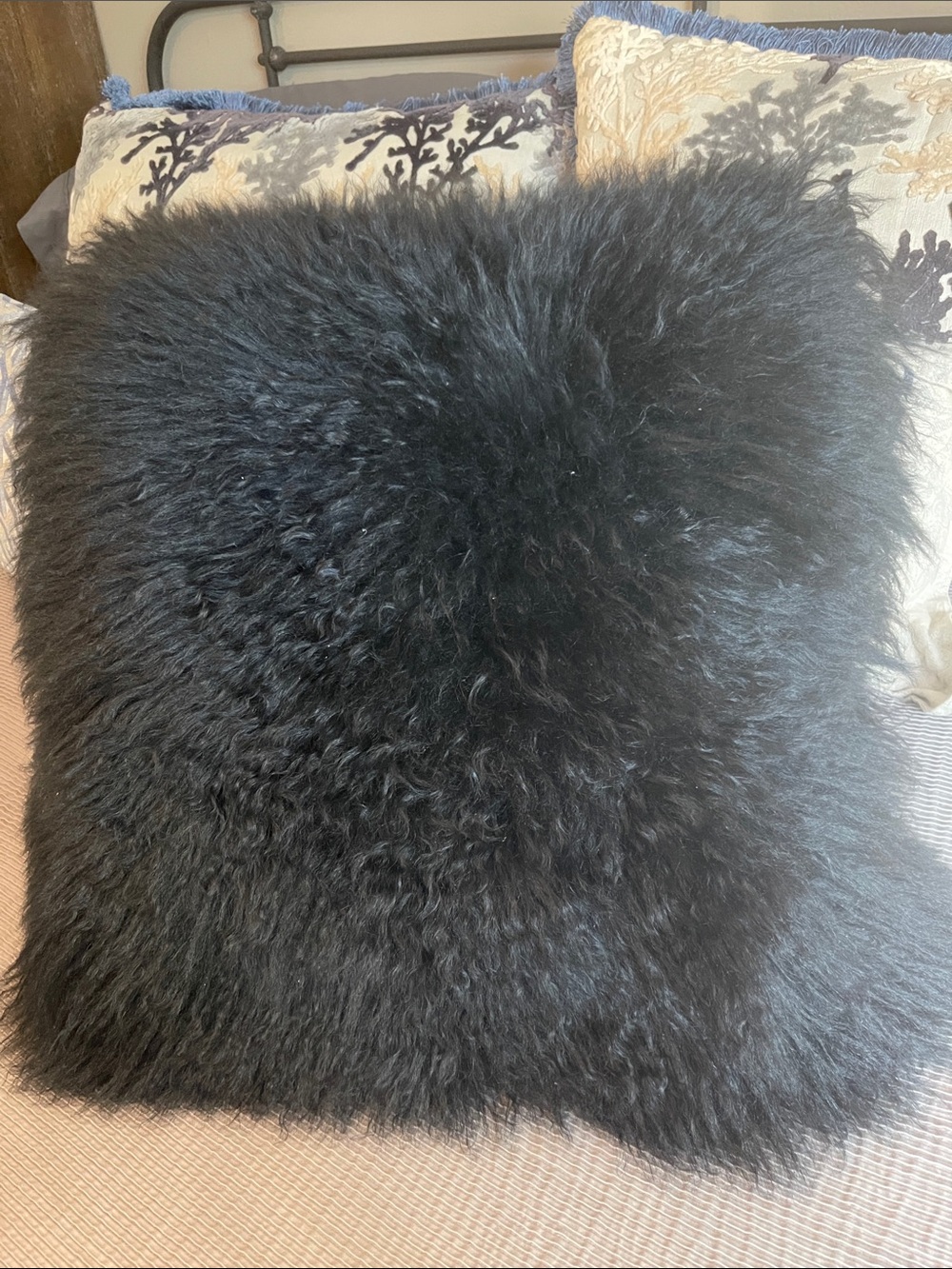 Authentic Mongolian Sheep Skin 19.5” square pillow